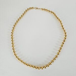 Vintage Bright Gold Tone Metal Chunky Round Ball Beaded Statement Necklace 18"